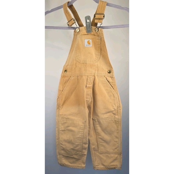 Carhartt Vintage Bibs Kids Double Knee  Please See Measurements Tan Duck Canvas - Picture 1 of 10